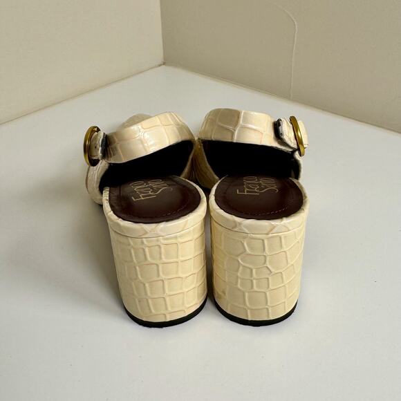 Franco Sarto Trista Cream Croc Embossed Block Heel Pumps Women’s 7 Slingback - Picture 5 of 10
